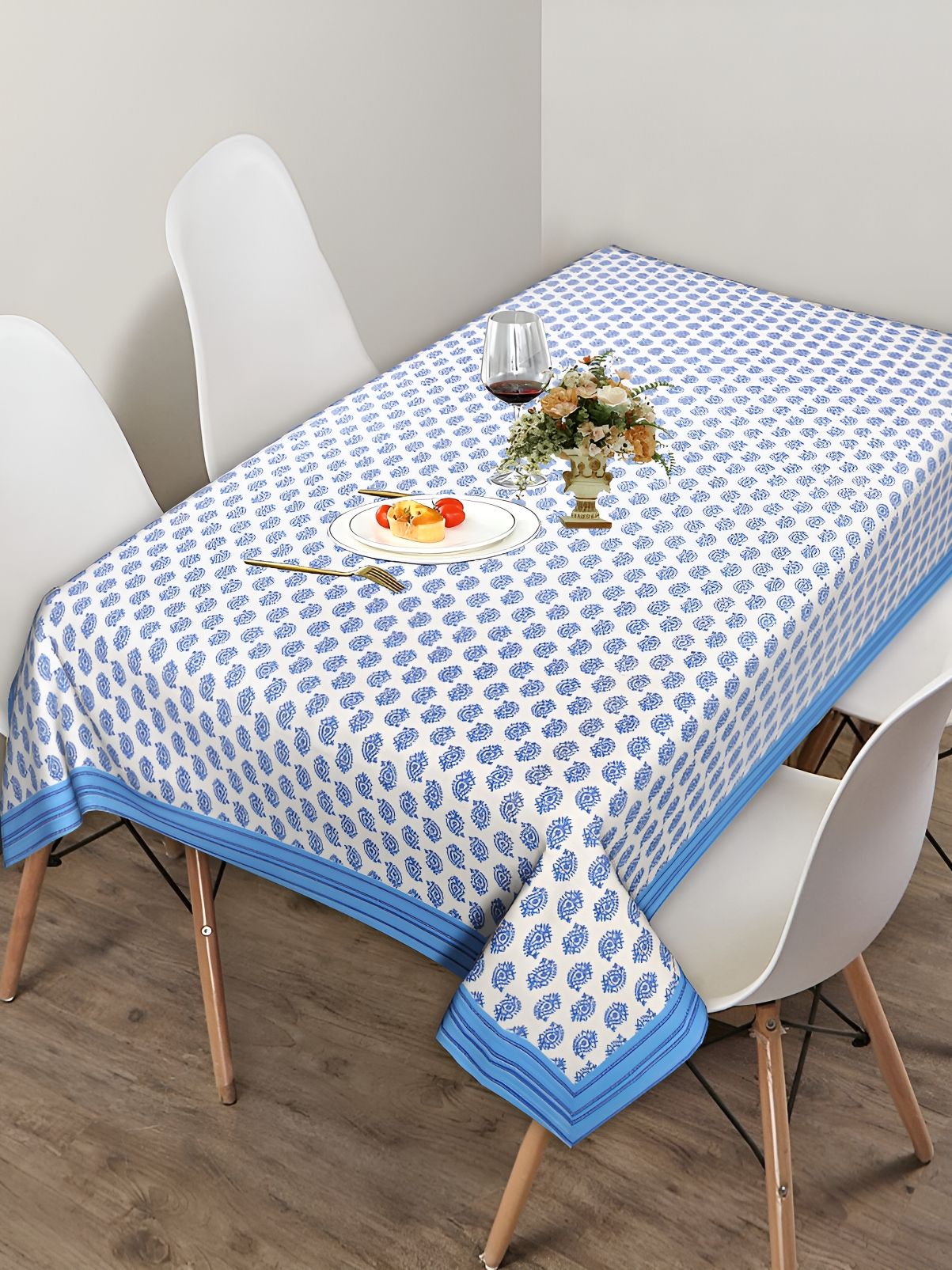 ratan cart TARAN LIVING Blue Ethnic Motifs Cotton 8-Seater Table Cover-picture-38