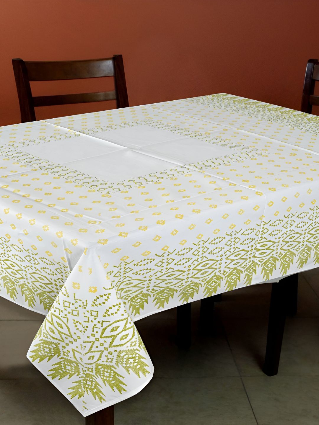 ratan cart TARAN LIVING Green Geometric Printed Cotton 4-Seater Table Cover-picture-34