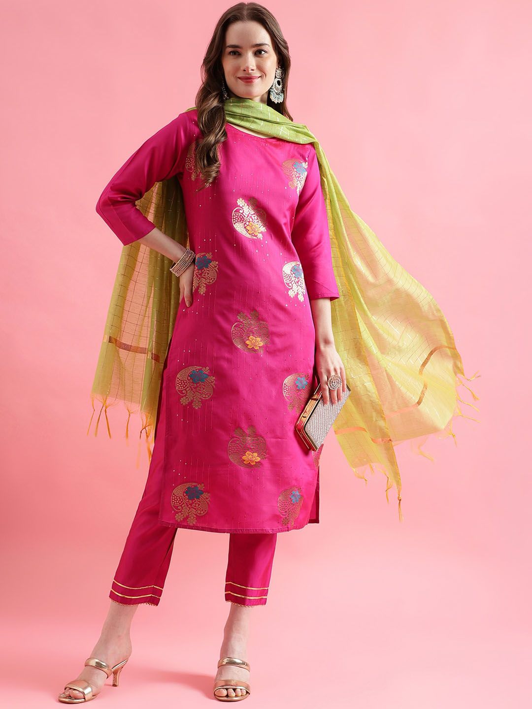 VredeVogel Women Floral Embroidered Regular Kurta with Trousers & With Dupatta-picture-12