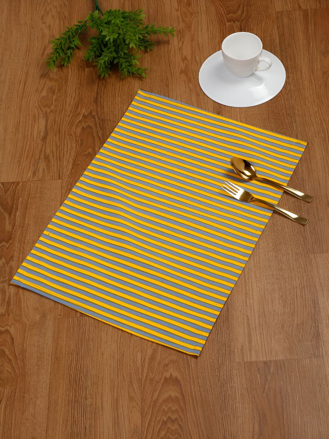 ratan cart TARAN LIVING Grey & Yellow 4 Pieces Striped Cotton Table Placemats-picture-20