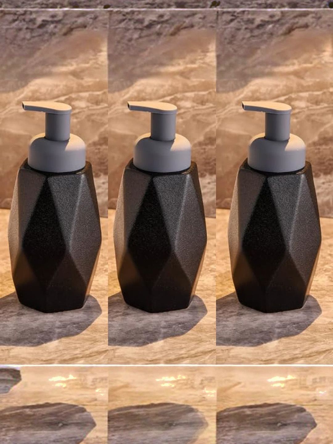 UMAI Black & Grey  3 Pieces Textured Ceramic Soap Dispenser 400 ml Each-image-23
