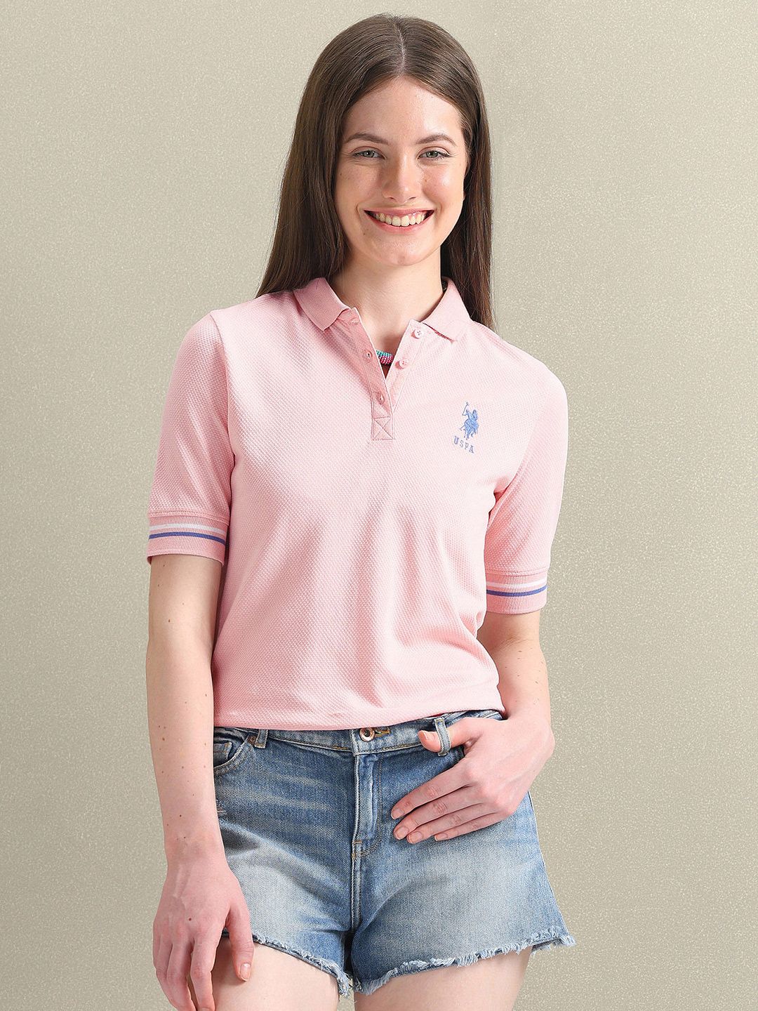 U.S. Polo Assn. Women Polo Collar Short Sleeves Regular T-shirt-picture-19