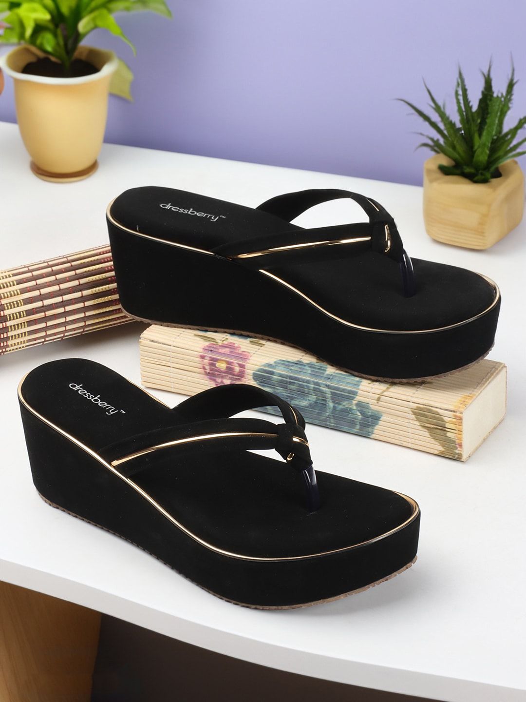 DressBerry Black Open Toe Flatform Heels-image-28