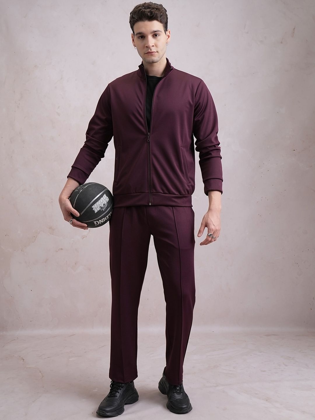 HIGHLANDER Burgundy Mock Collar Sweatshirt & Track Pants-image-4