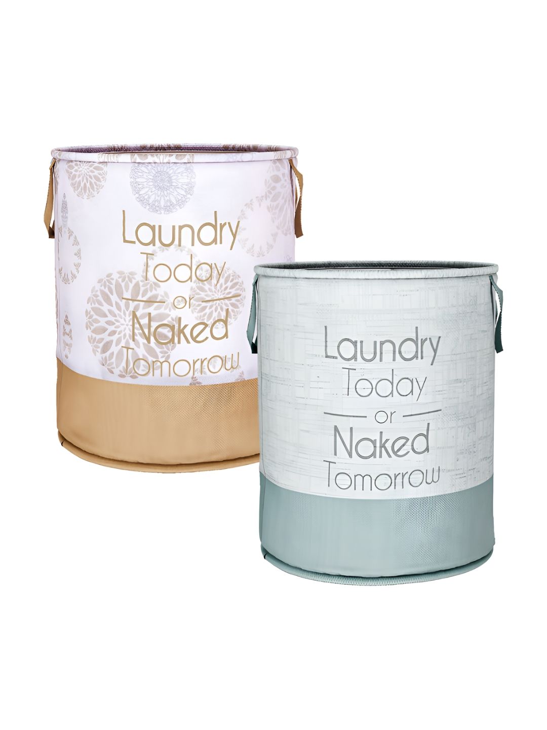 Kuber Industries Sea Green & White 2 Pieces Printed Laundry Baskets-picture-33