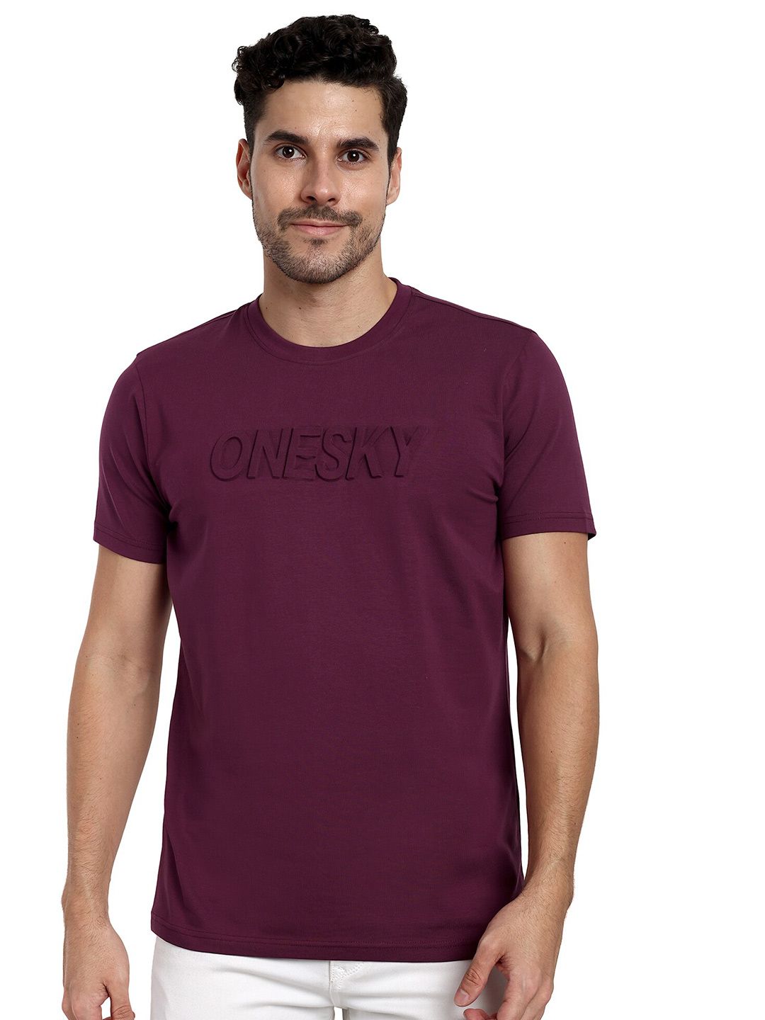 ONE SKY Round Neck Short Sleeves Typography Printed Regular Fit Cotton T-shirt-picture-12