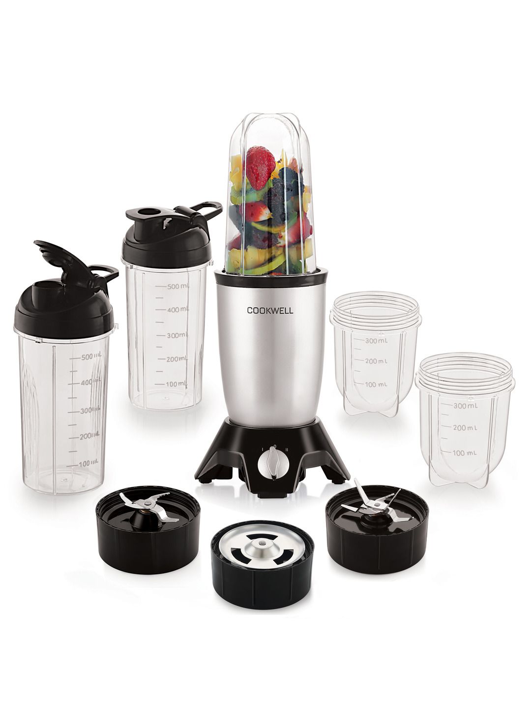 Cookwell Bullet Plastic Easy To Clean 5 Jars Wet and Dry Grinder with Juicer-600W-image-6