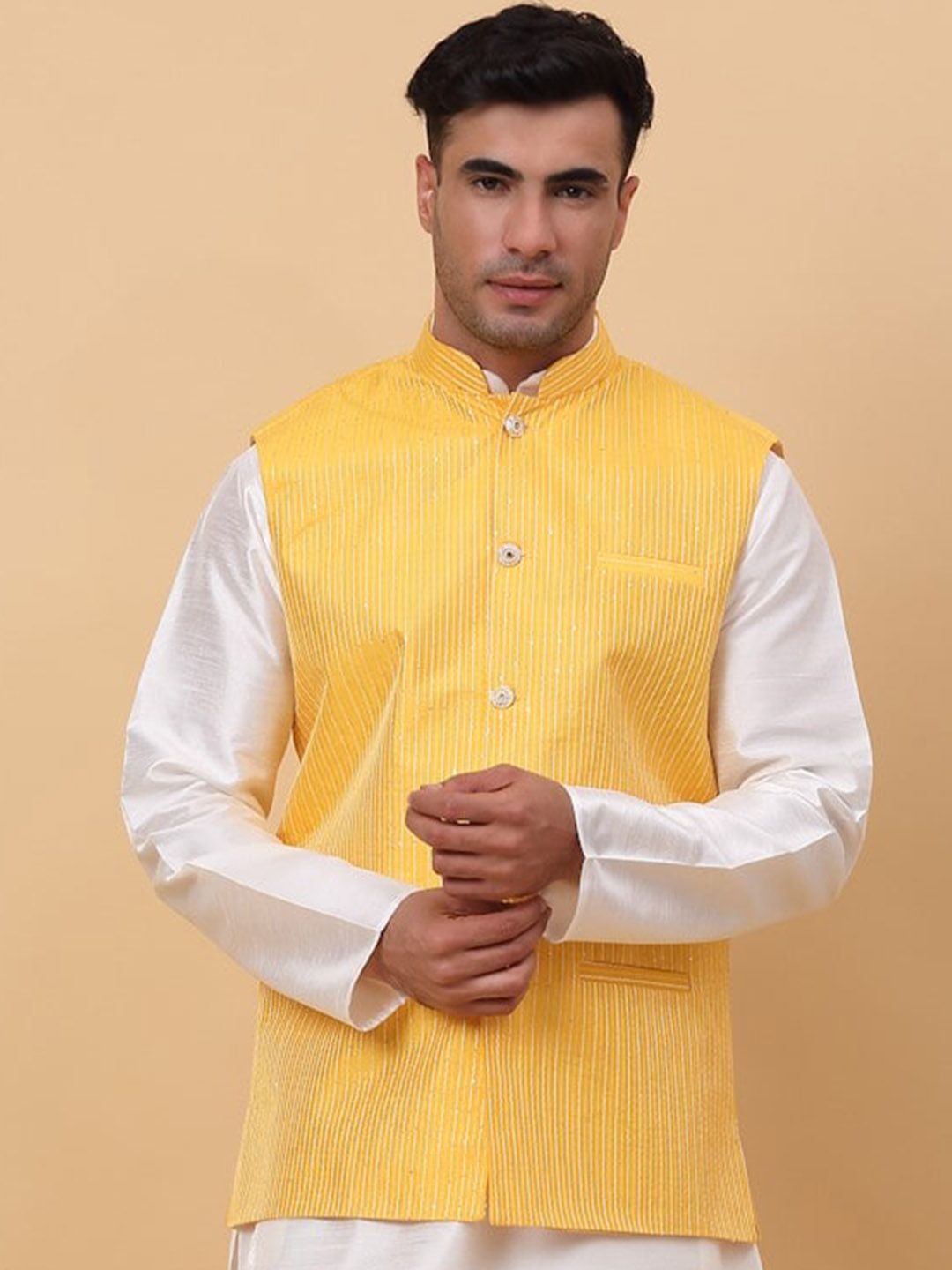 KRAFT INDIA Striped With Sequin-Embellished Nehru Jacket-picture-36