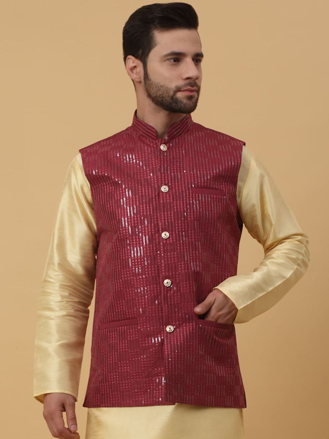 KRAFT INDIA Embroidered Woven Nehru Jacket-picture-35