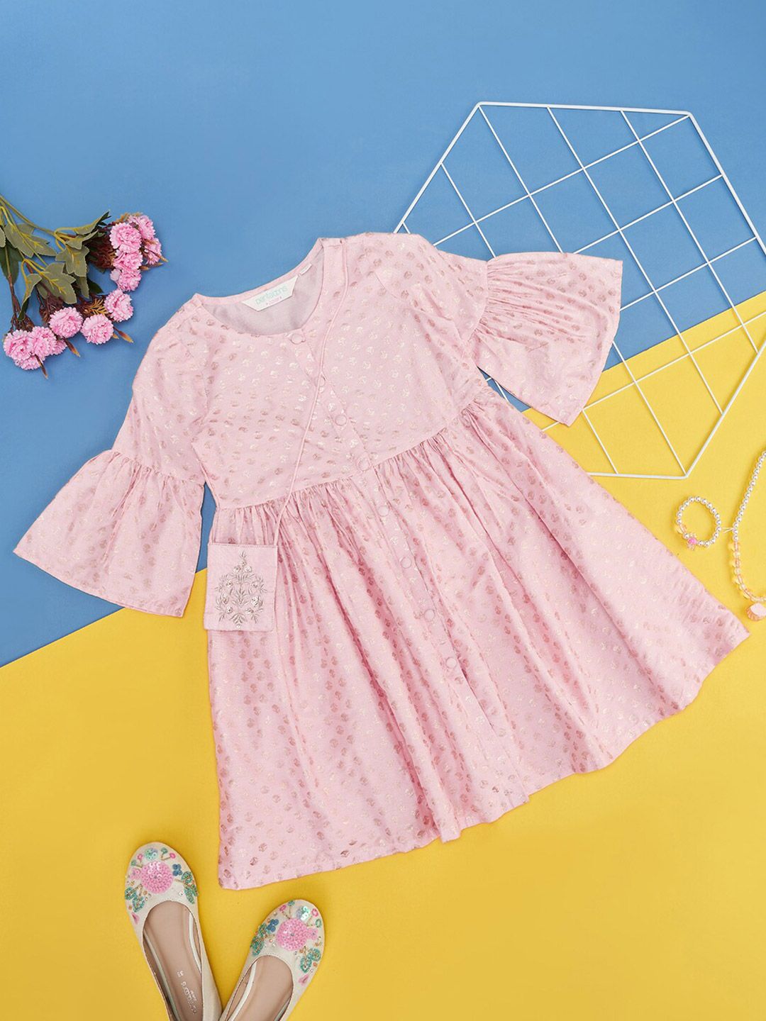 AKKRITI BY PANTALOONS Girls Flared Sleeve Fit & Flare Dress-picture-15