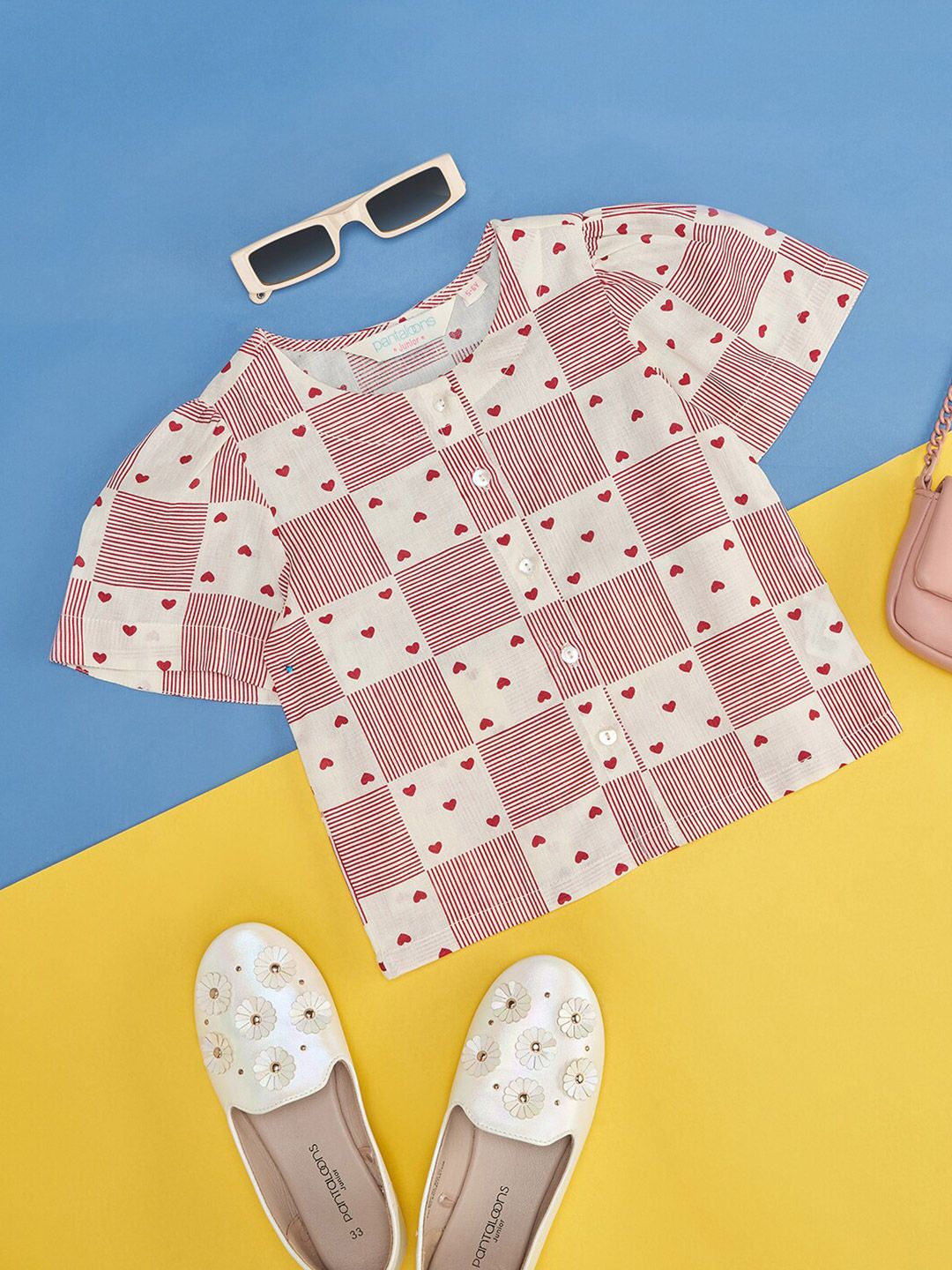 AKKRITI BY PANTALOONS Checked Round Neck Cotton Blouson Top-picture-31