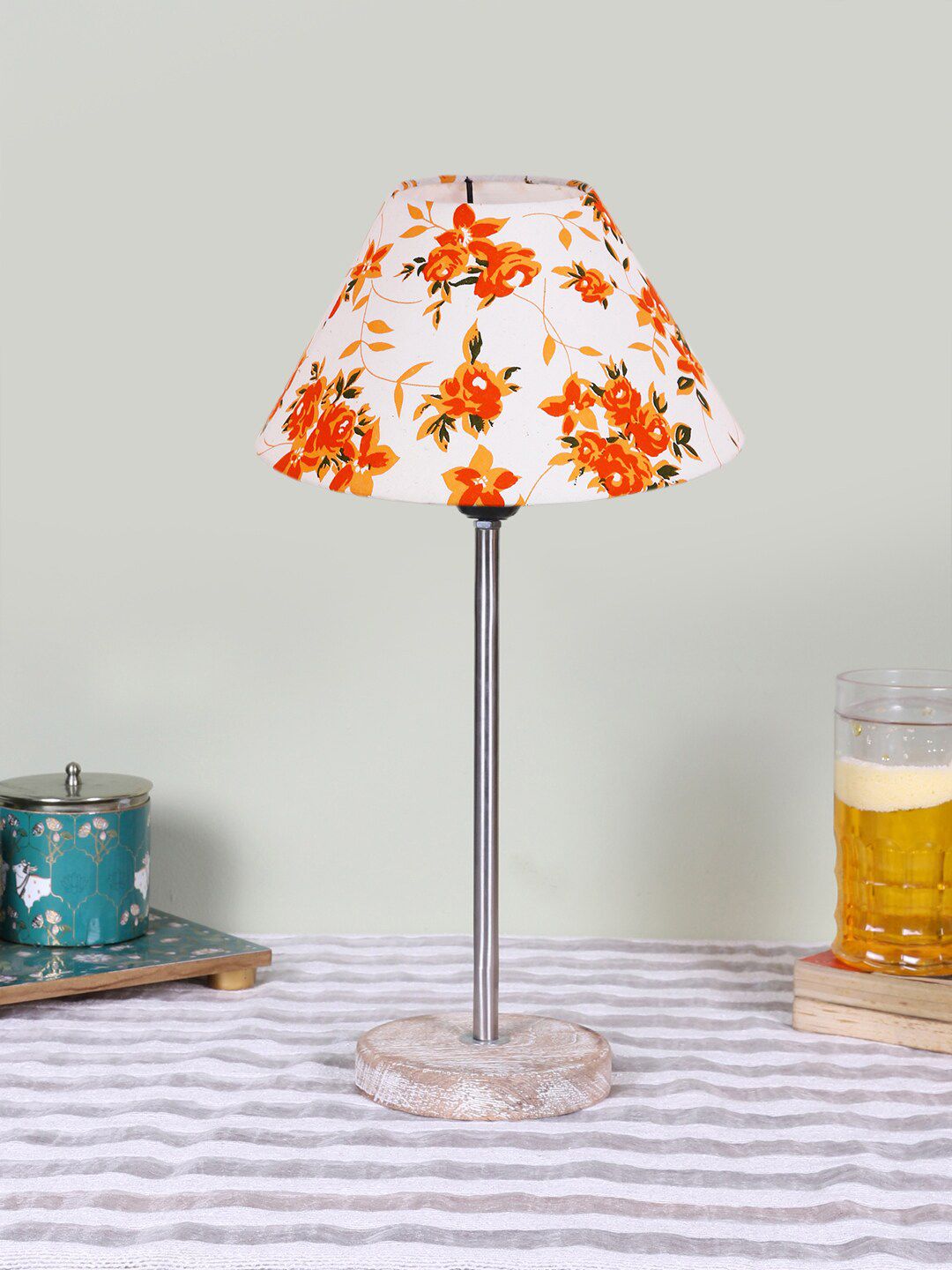 Devansh White & Red Textured Frustum Wooden Contemporary Table Lamp-picture-32