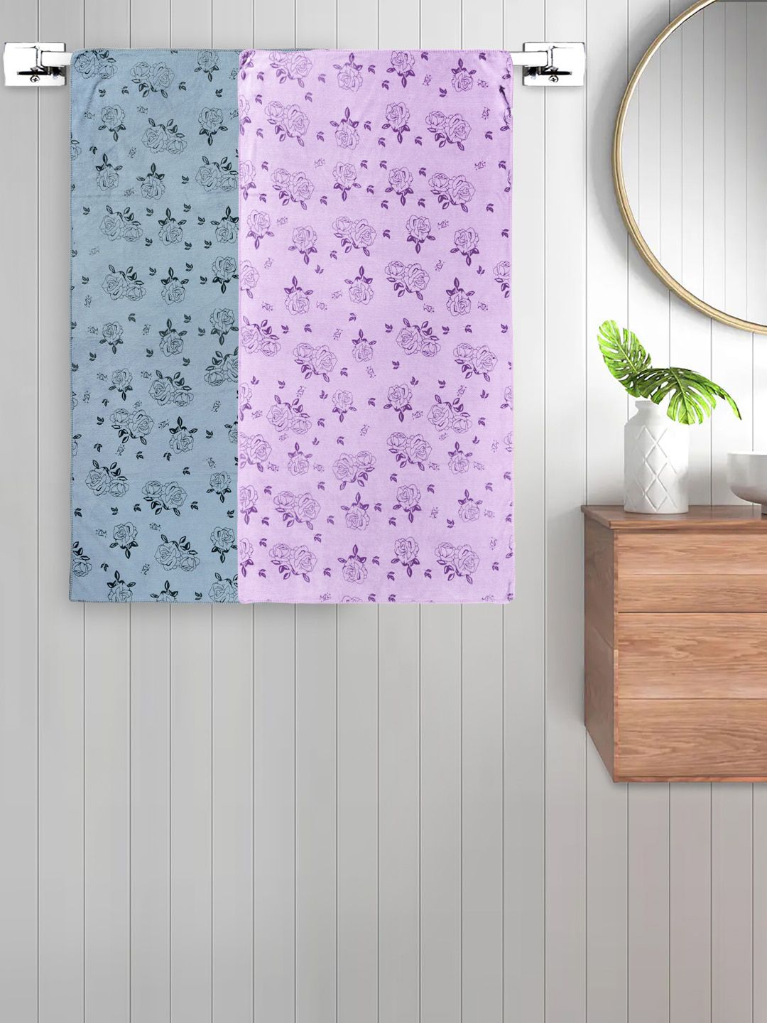 FABINALIV Kids Purple & Green 2 Pieces Printed Cotton 300 GSM Bath Towel-picture-10