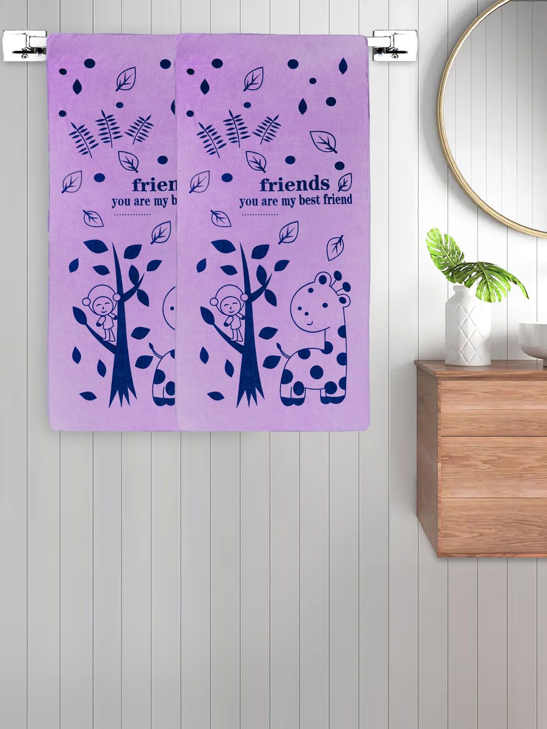FABINALIV Kids Purple 2 Pieces Printed Cotton 300 GSM Bath Towel-picture-24