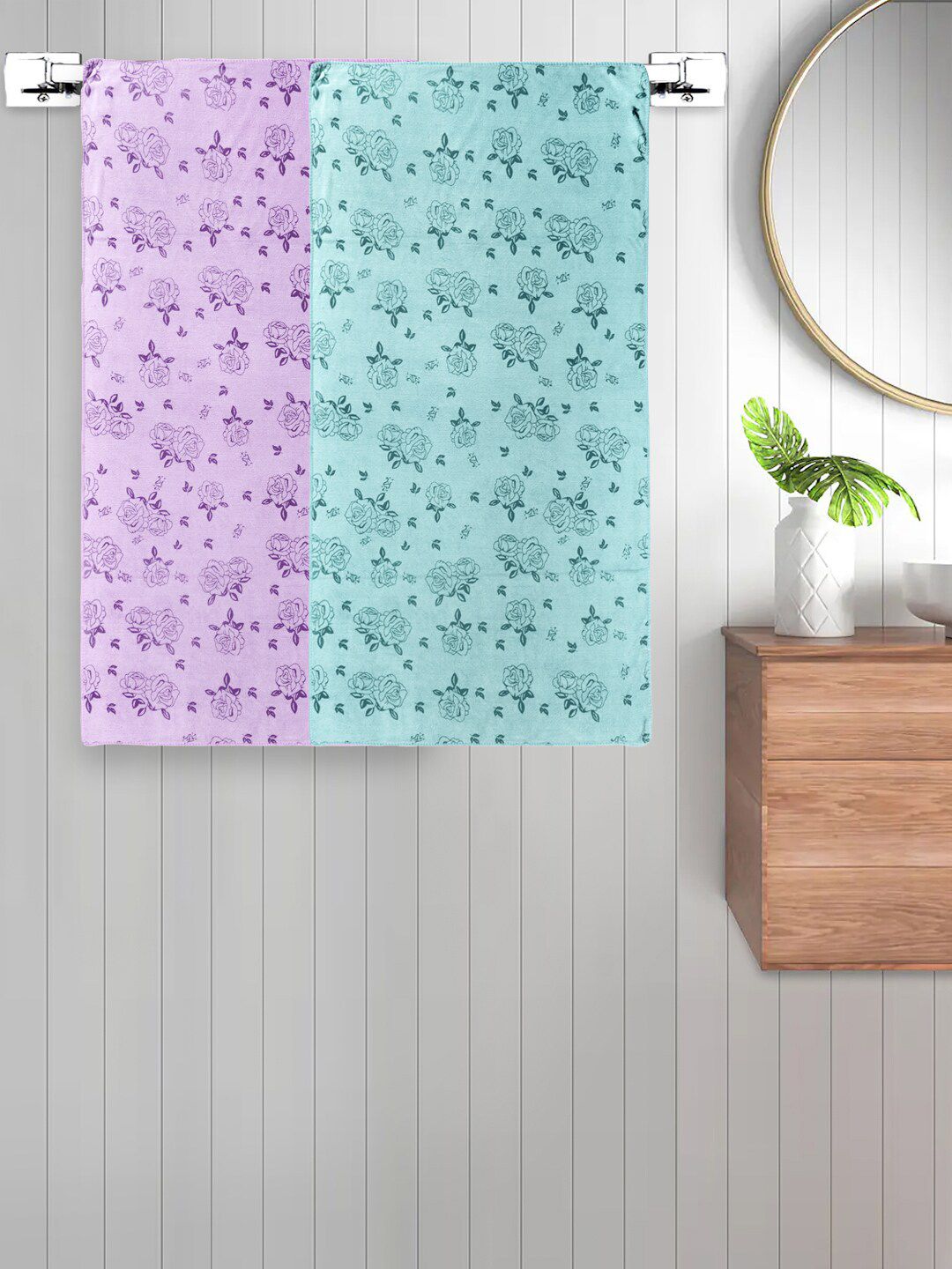 FABINALIV Unisex Kids Purple and Green 2 Pieces Cotton Printed 300 GSM Bath Towels-picture-29