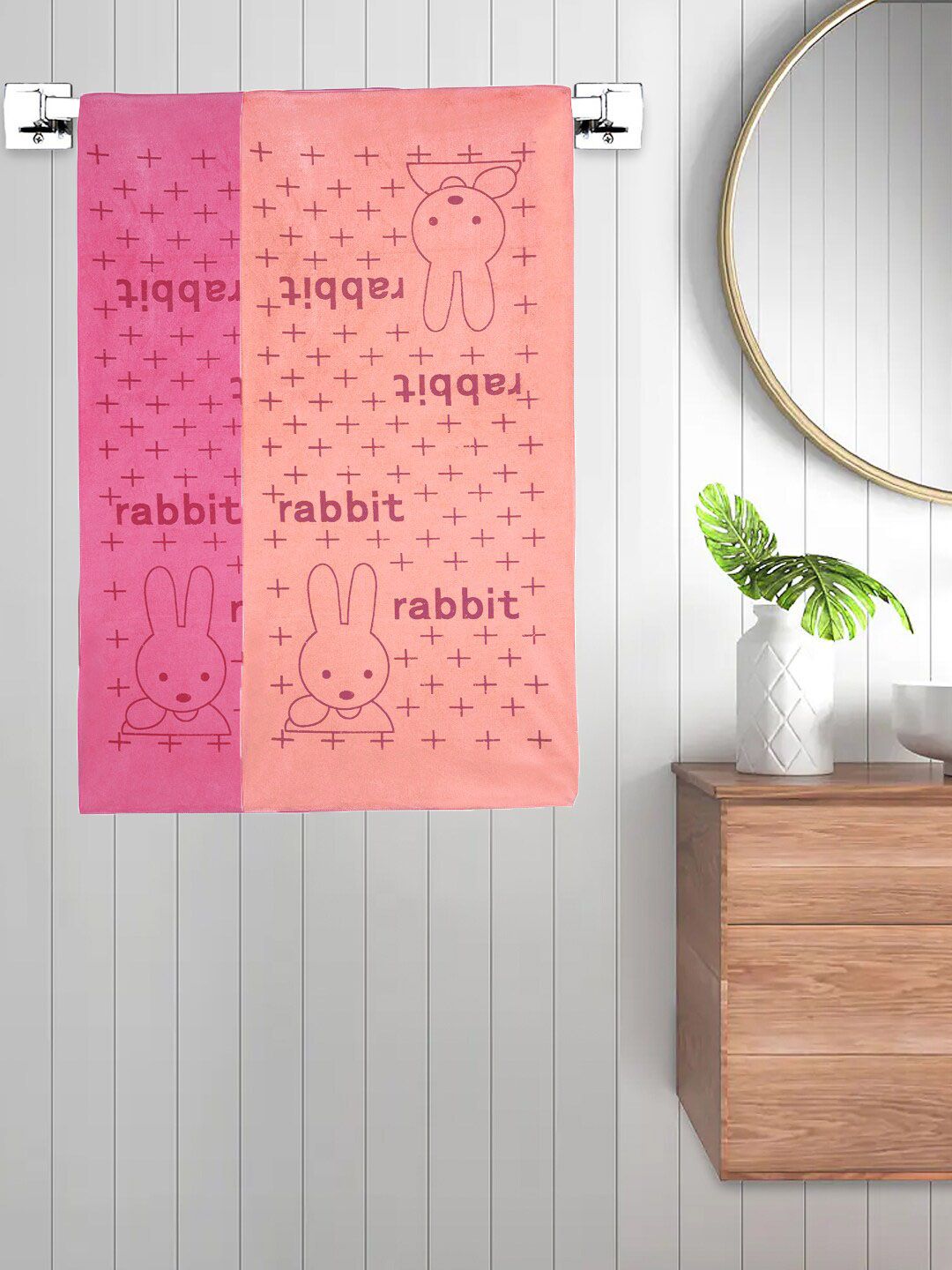 FABINALIV Pink & Orange 2 Pieces Printed 300 GSM Cotton Bath Towels-picture-37