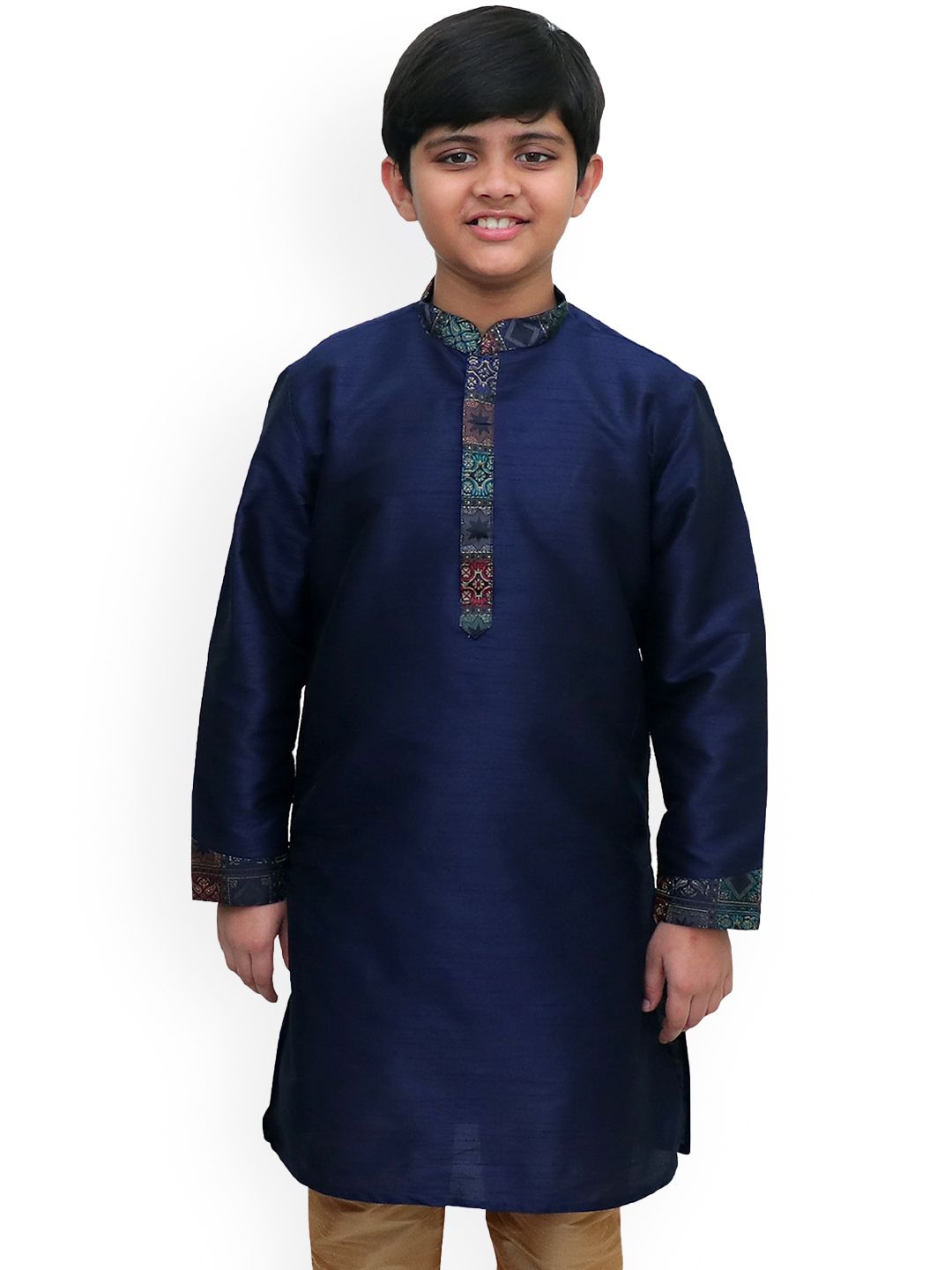 BAESD Boys Woven Design Mandarin Collar Thread Work Straight Kurta-picture-23