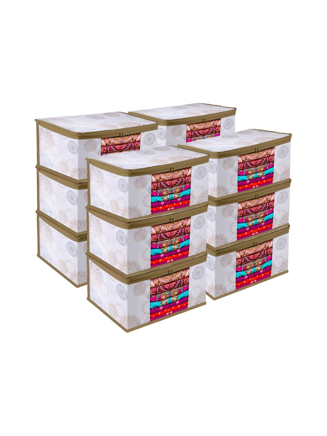 Kuber Industries White 12 Pieces Printed Fabric Multi-Utility Organisers-picture-44