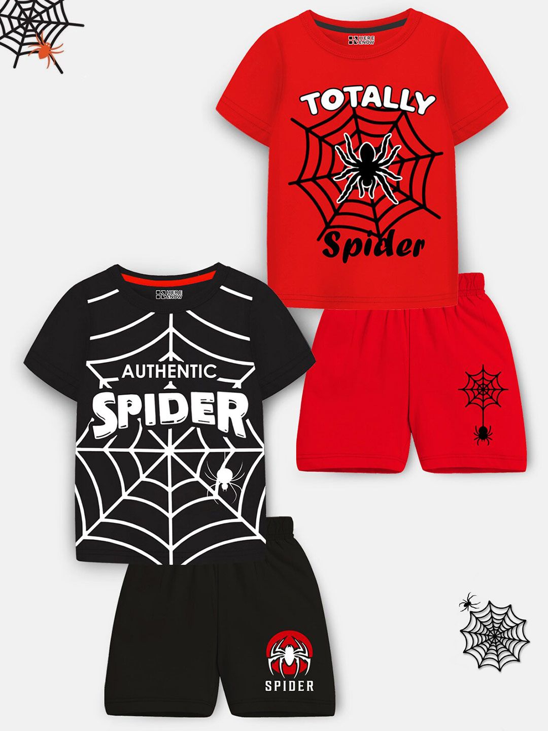 HERE&NOW Kids Pack Of 2 Spider-Man Printed T-Shirt With Shorts
