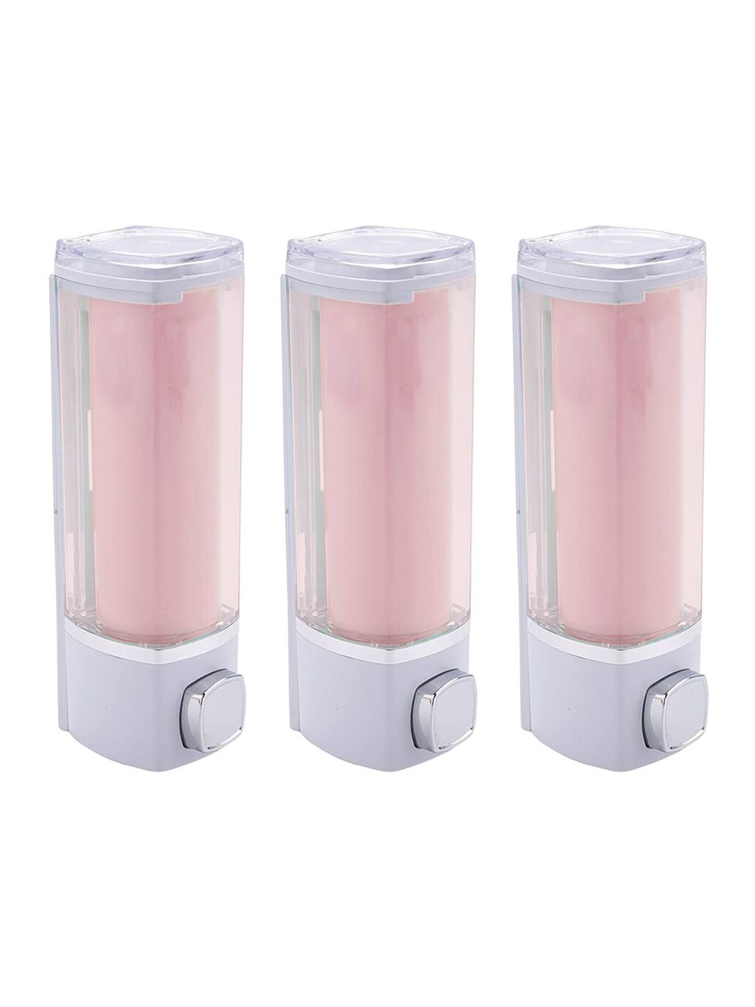 Kuber Industries Pink 3 Pieces Manual Shampoo & Soap Dispenser Bathroom Accessories 250 ml-picture-15