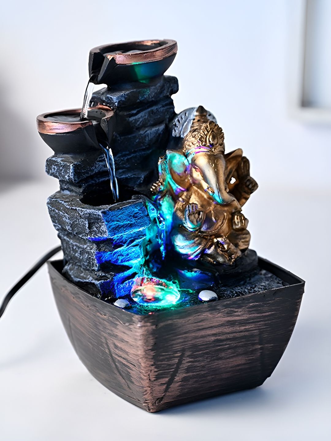 Floweraura Black & Blue Ganesha Water Fountain with LED Light-image-24