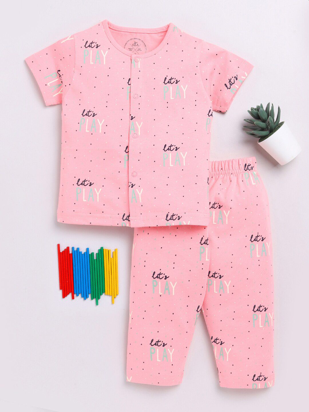 Clt.s Infants Typographic Printed Pure Cotton Shirt With Pyjamas-picture-39