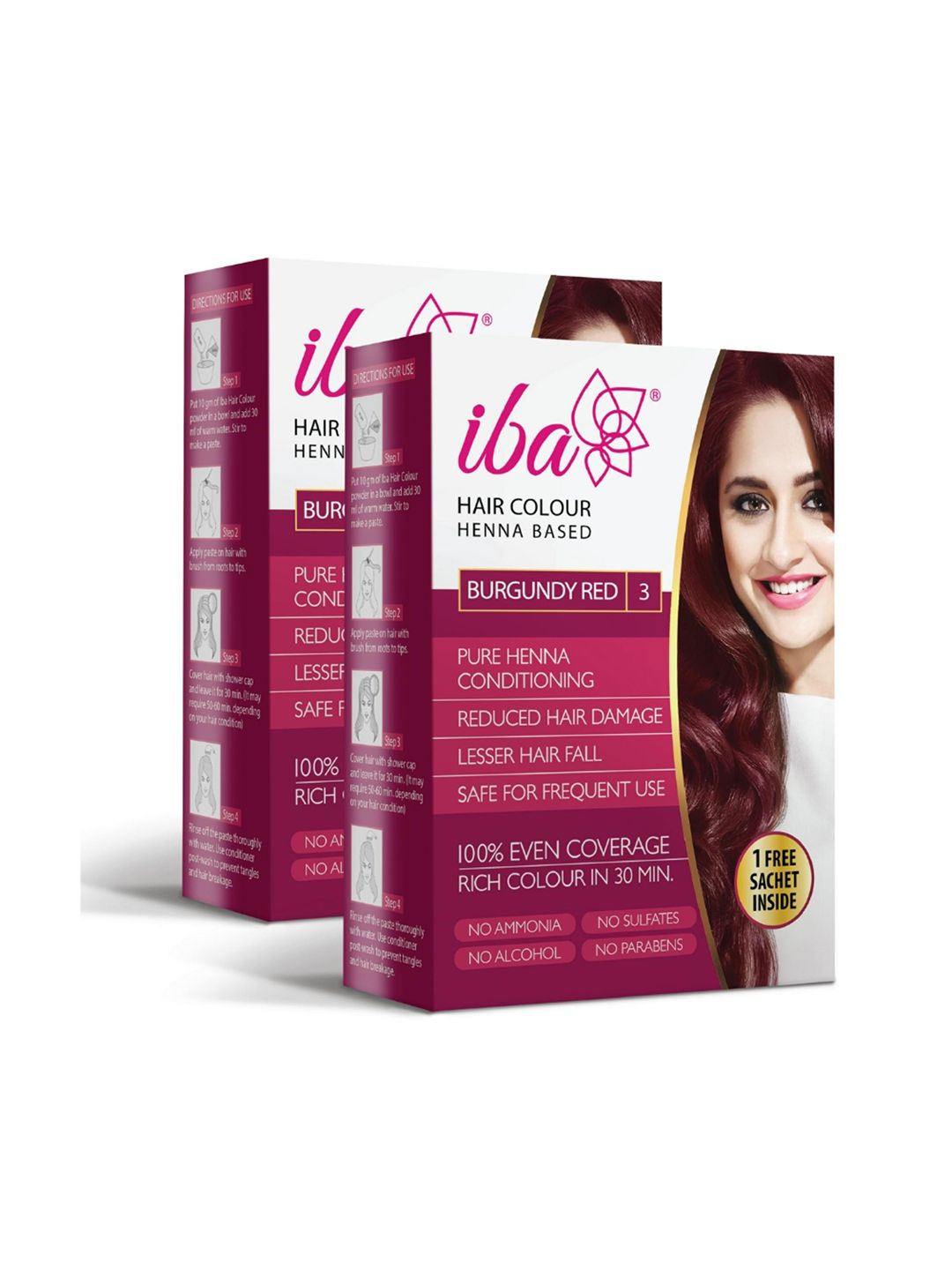 Iba Set of 2 100% Pure Henna Based Powder Hair Colour - Burgundy Red 3-image-1