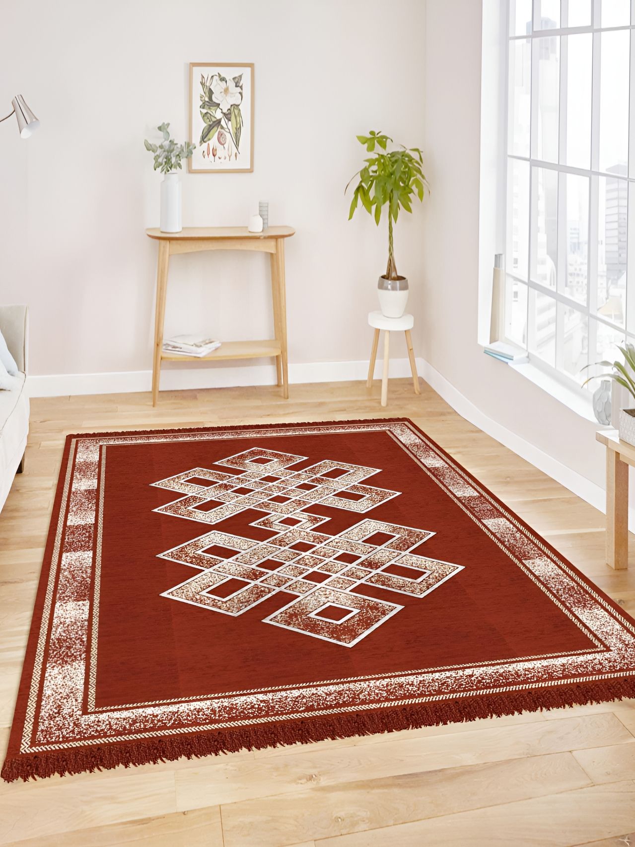 bsb home Rust & Beige Geometric Anti-Skid Rectangular Carpet-image-13