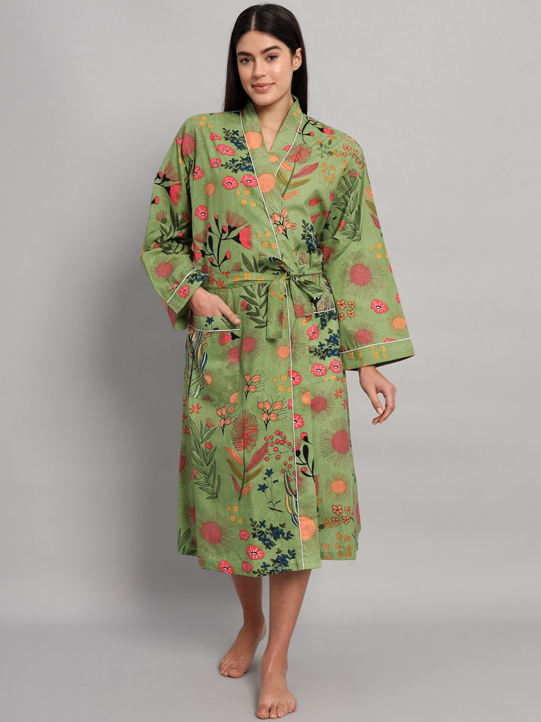 HANDICRAFT PALACE Floral Printed Pure Cotton Robe