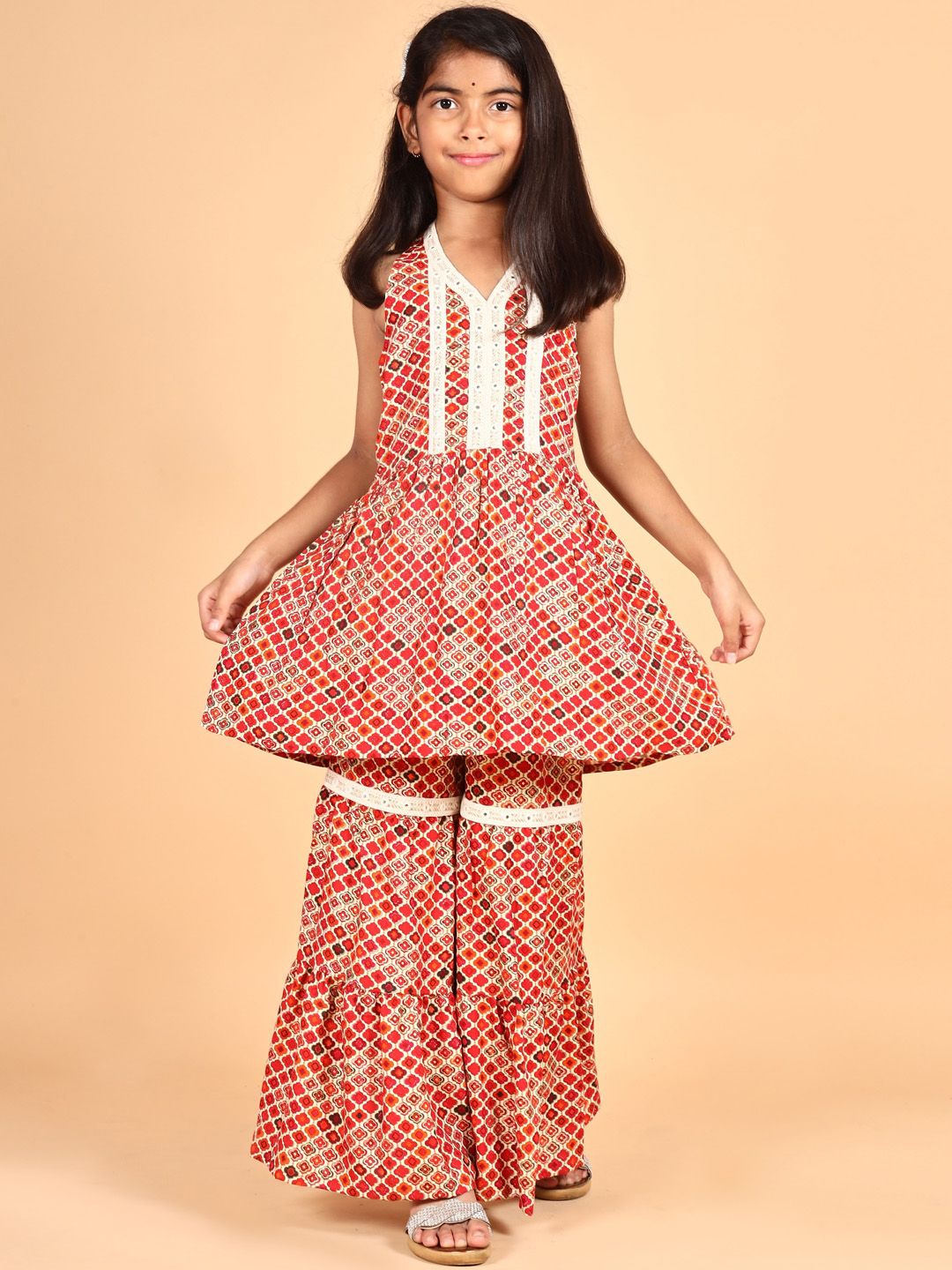 BAESD Girls Ethnic Motifs Printed V-Neck Kurta With Sharara-picture-18