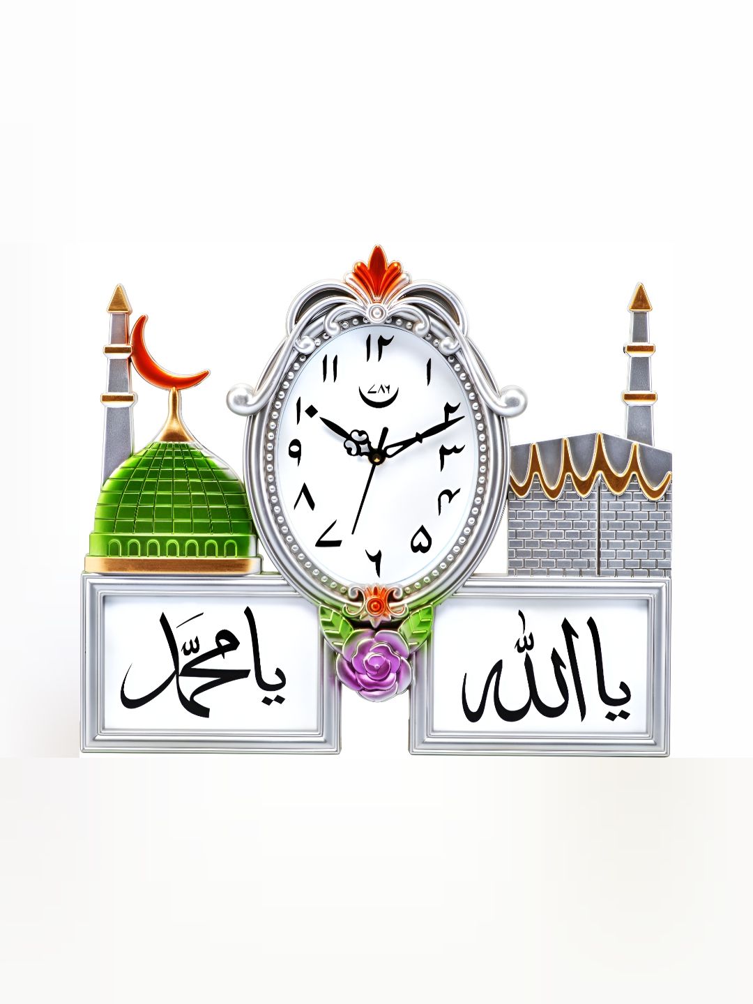 Attractionz Silver Toned & Green Textured Oval Analogue Contemporary Wall Clock-picture-10