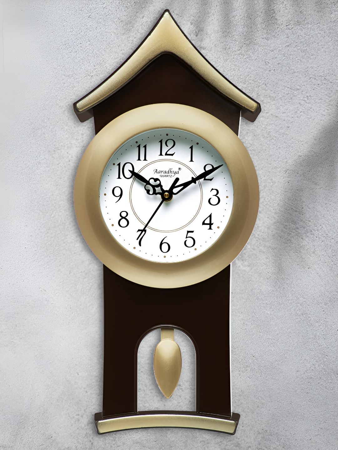 Attractionz Gold-Toned & White Round Pendulum Analogue Wall Clock-picture-16