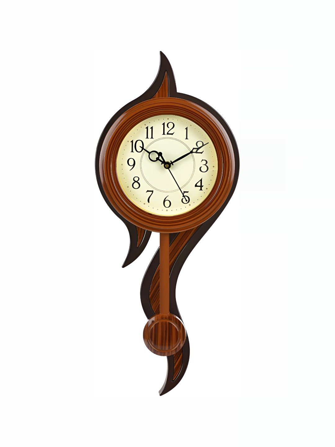 Attractionz Brown & Beige Round Pendulum Analogue Wall Clock-picture-33