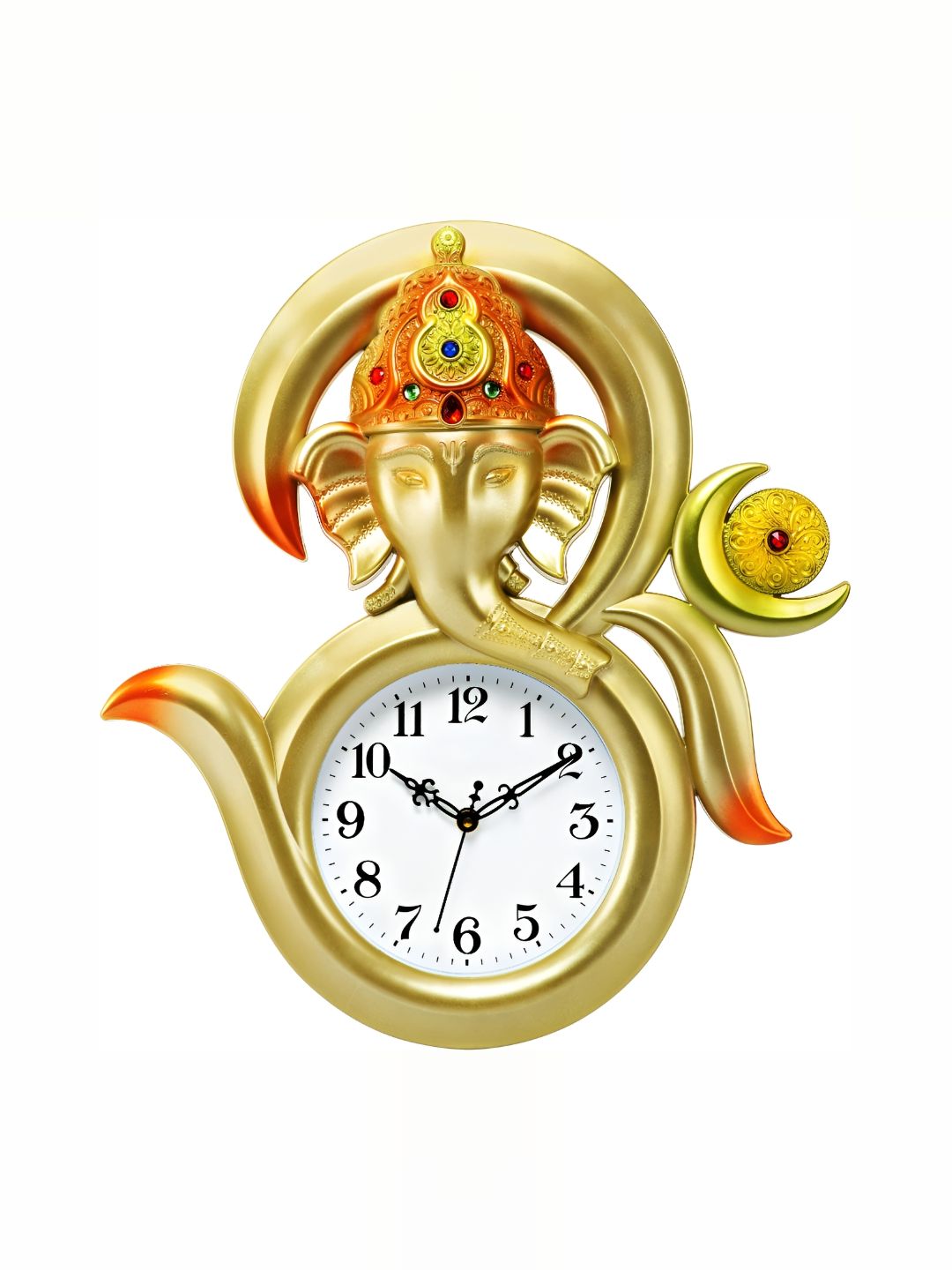 Attractionz Gold-Toned & White Contemporary Round Shaped Analogue Wall Clock-picture-50