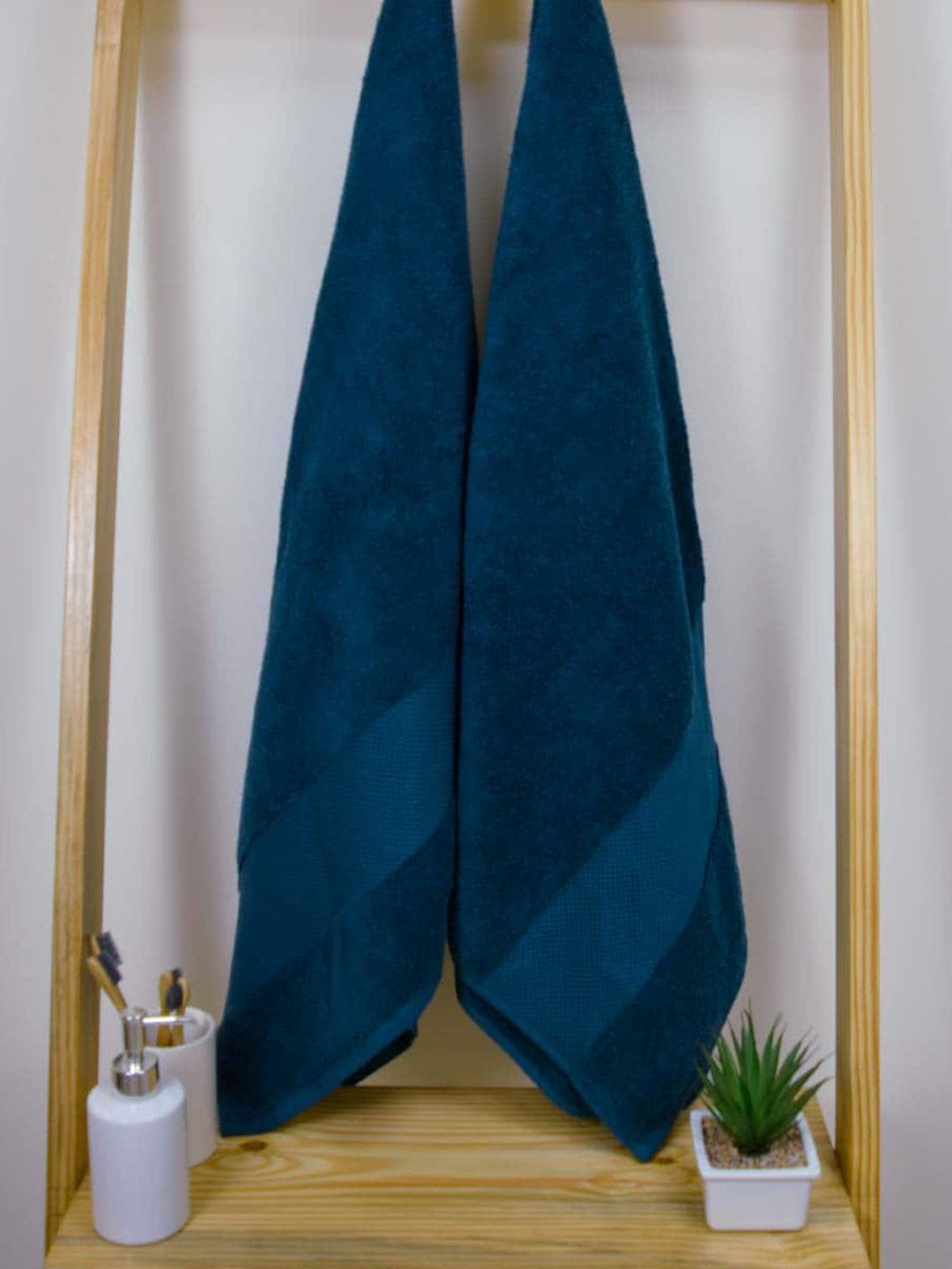 Aura Teal Blue 2Pcs Organic Cotton 610 GSM Bath Towels-image-17