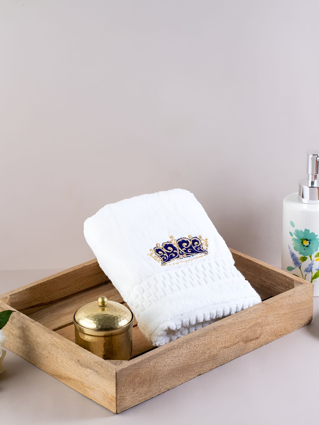 KOLOROBIA White & Blue Embroidered 650 GSM Cotton Hand Towel-image-42