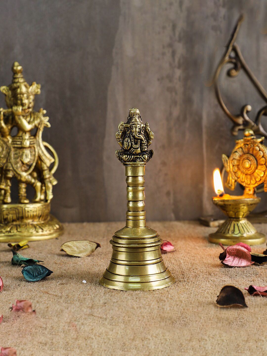 Two Moustaches Brown 2 Pieces Brass Pooja Bells-picture-37