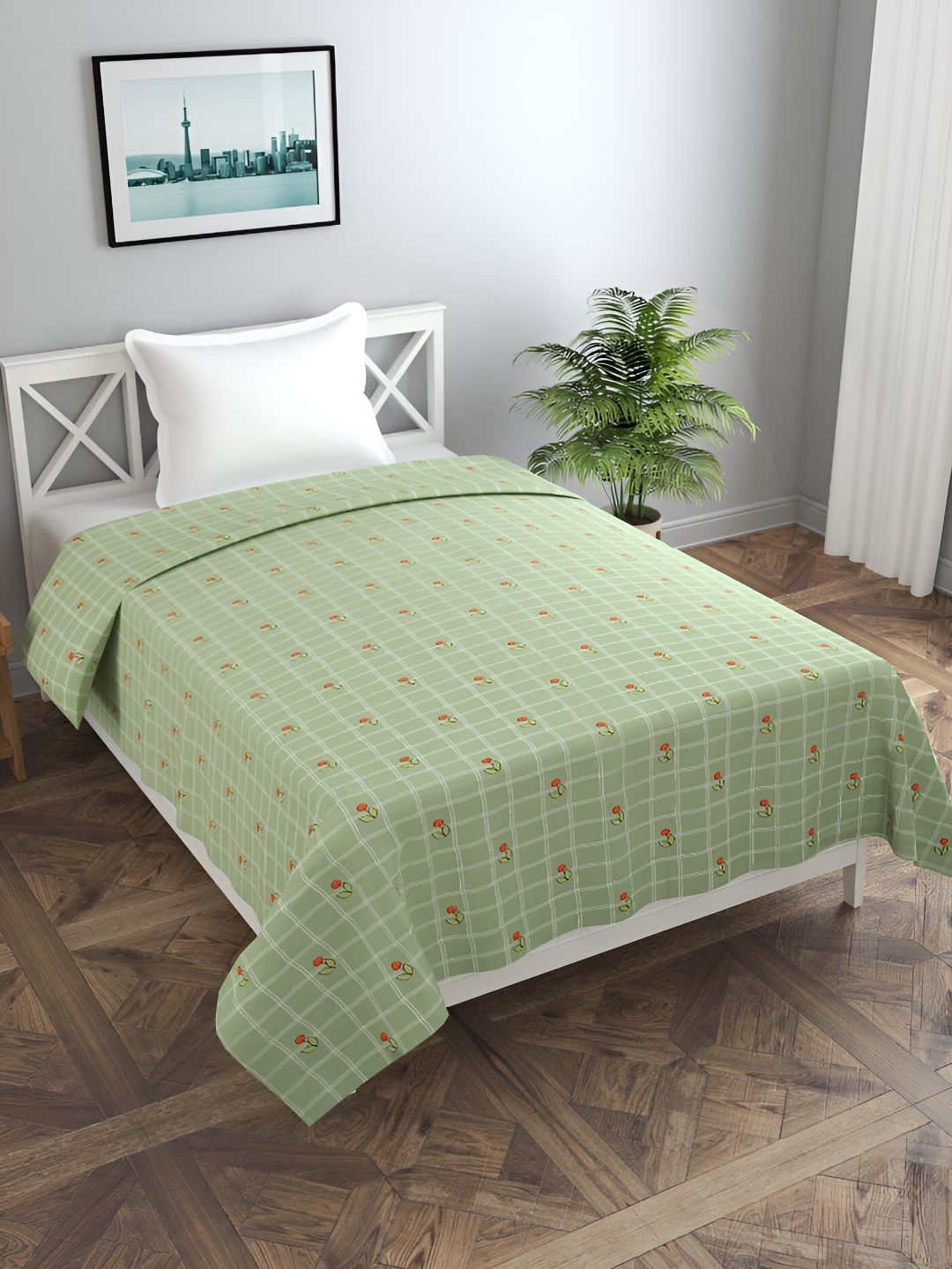 MORADO Green & White Printed Single Duvet Cover-picture-1