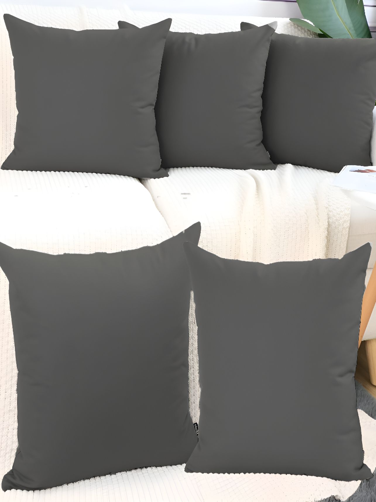 DADDY COOL Grey 5 Pieces Velvet Filled Cushions With Cover-image-44