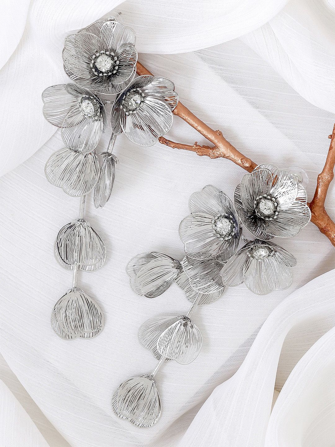 JOKER & WITCH Amarantha Silver-Plated Studded Floral Drop Earrings-picture-22