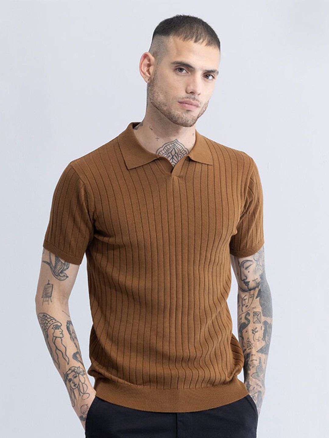 Snitch Polo Collar Short Sleeves Cotton Striped Slim Fit T-shirt-picture-28