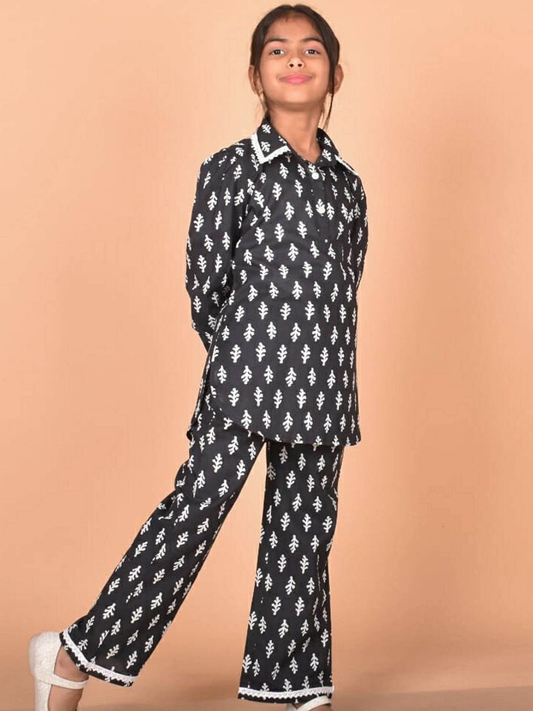 misbis Girls Printed Pure Cotton Tunic With Trouser Clothing Set-picture-37