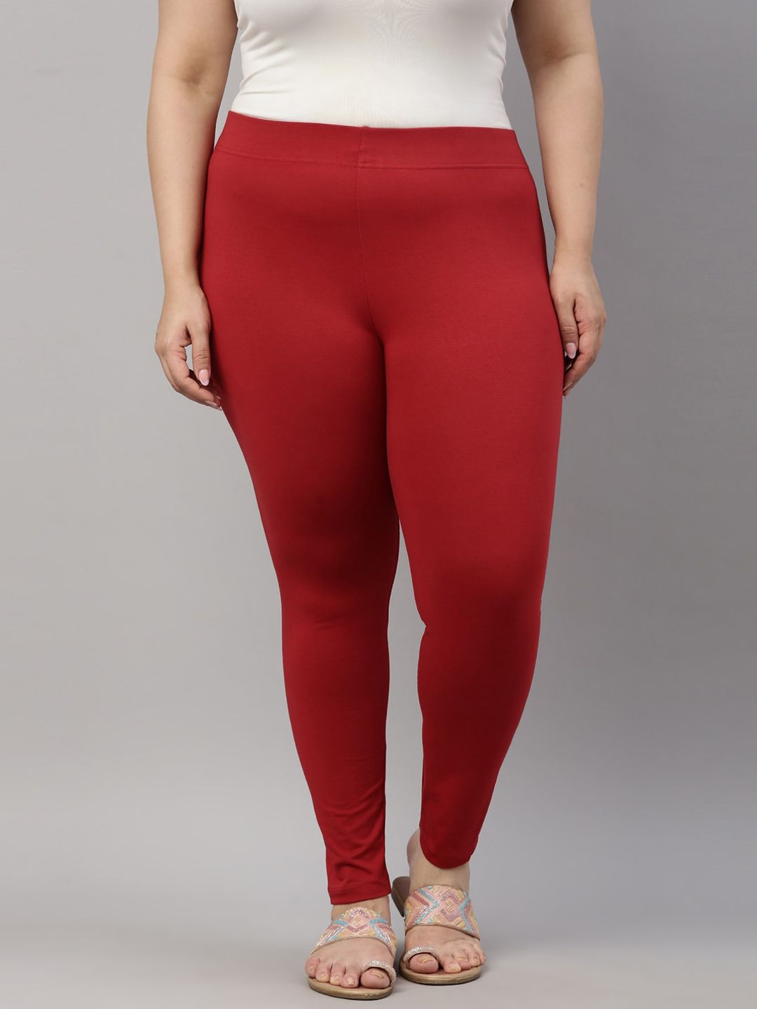 Go Colors Plus Size Mid Rise Slim Fit Ankle Length Leggings-picture-38