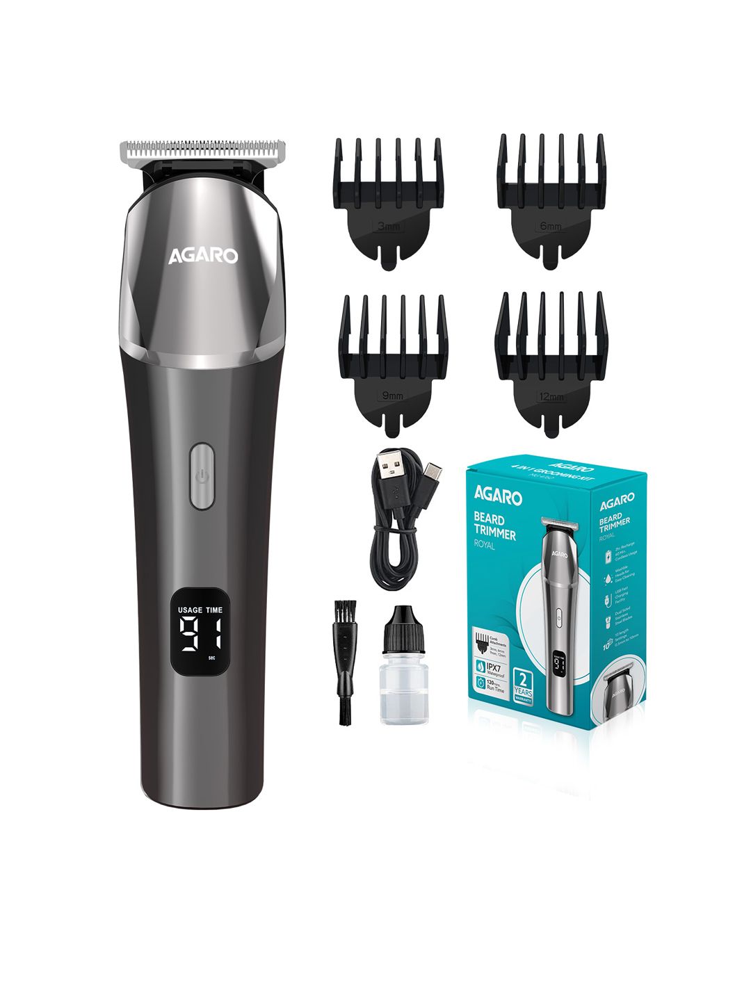 Agaro Men Royal High Precision & Washable Beard Trimmer - Silver-image-18