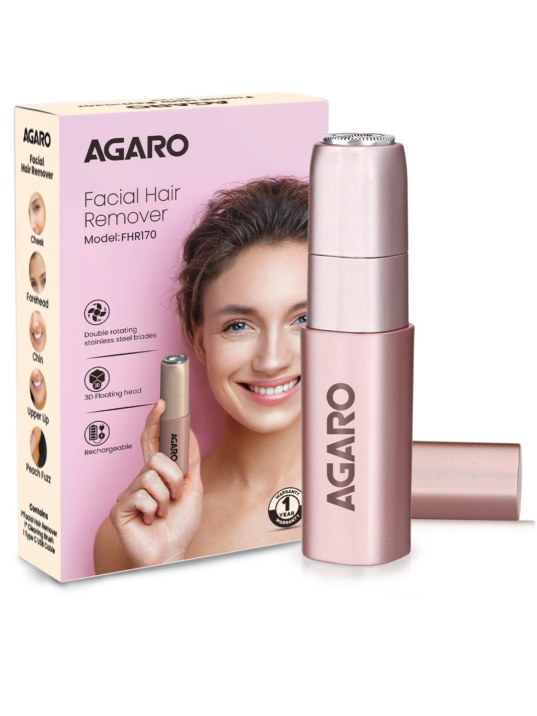 Agaro FHR170 Women Facial Hair Remover Epilator - Rose Gold-picture-27