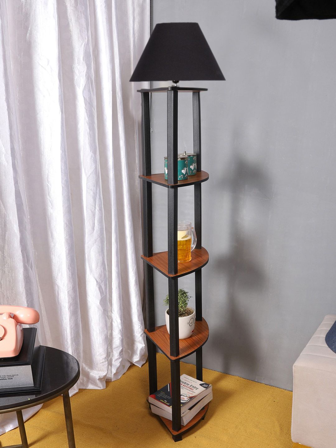 Devansh Black Wooden Frustum Floor Lamp-picture-18