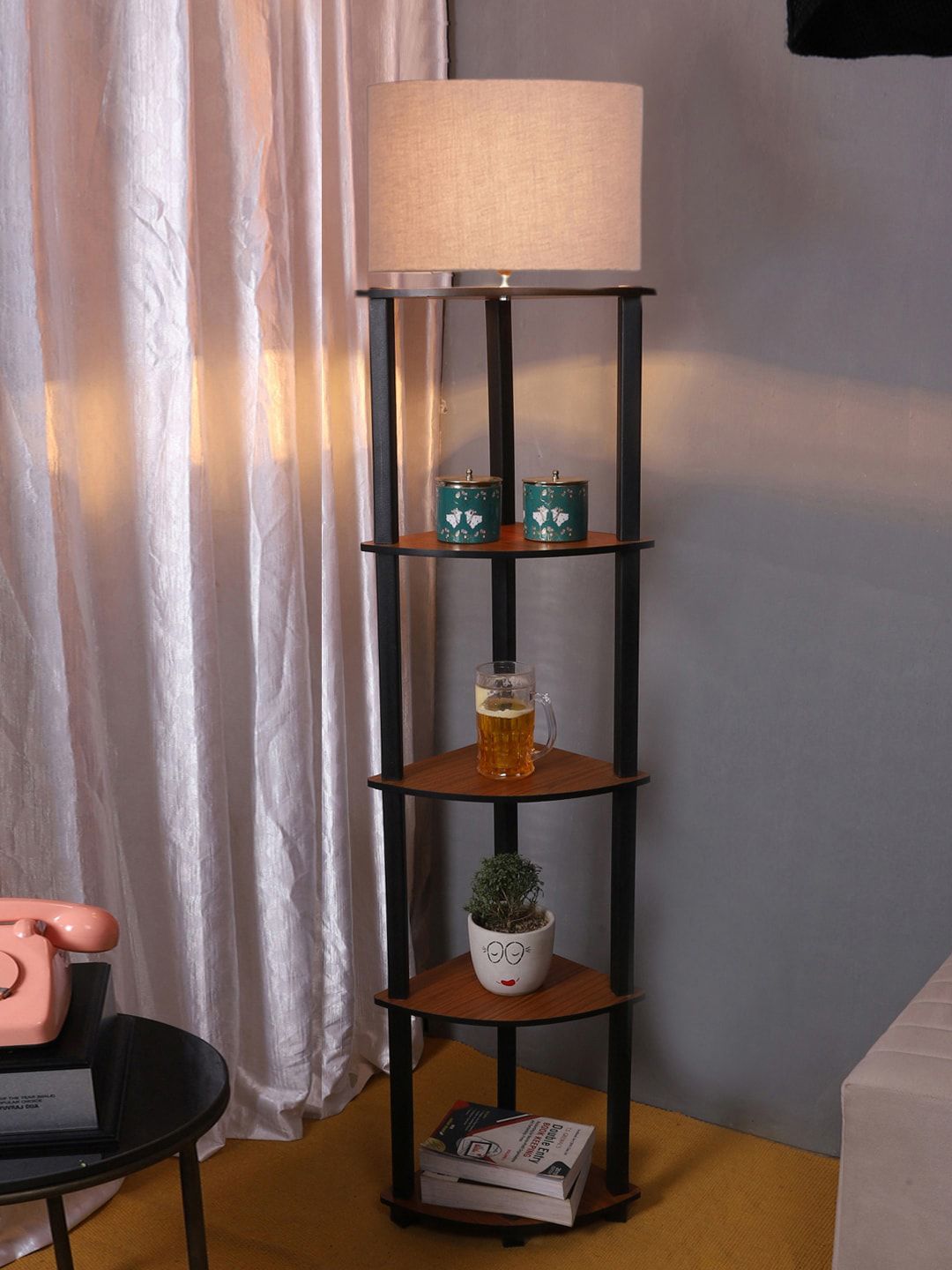 Devansh Grey Wooden Cylinder Shaped Floor Lamp-picture-41