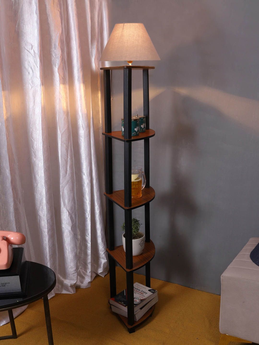 Devansh Grey Wooden  Frustum Shaped Shelf Floor Lamp-picture-15