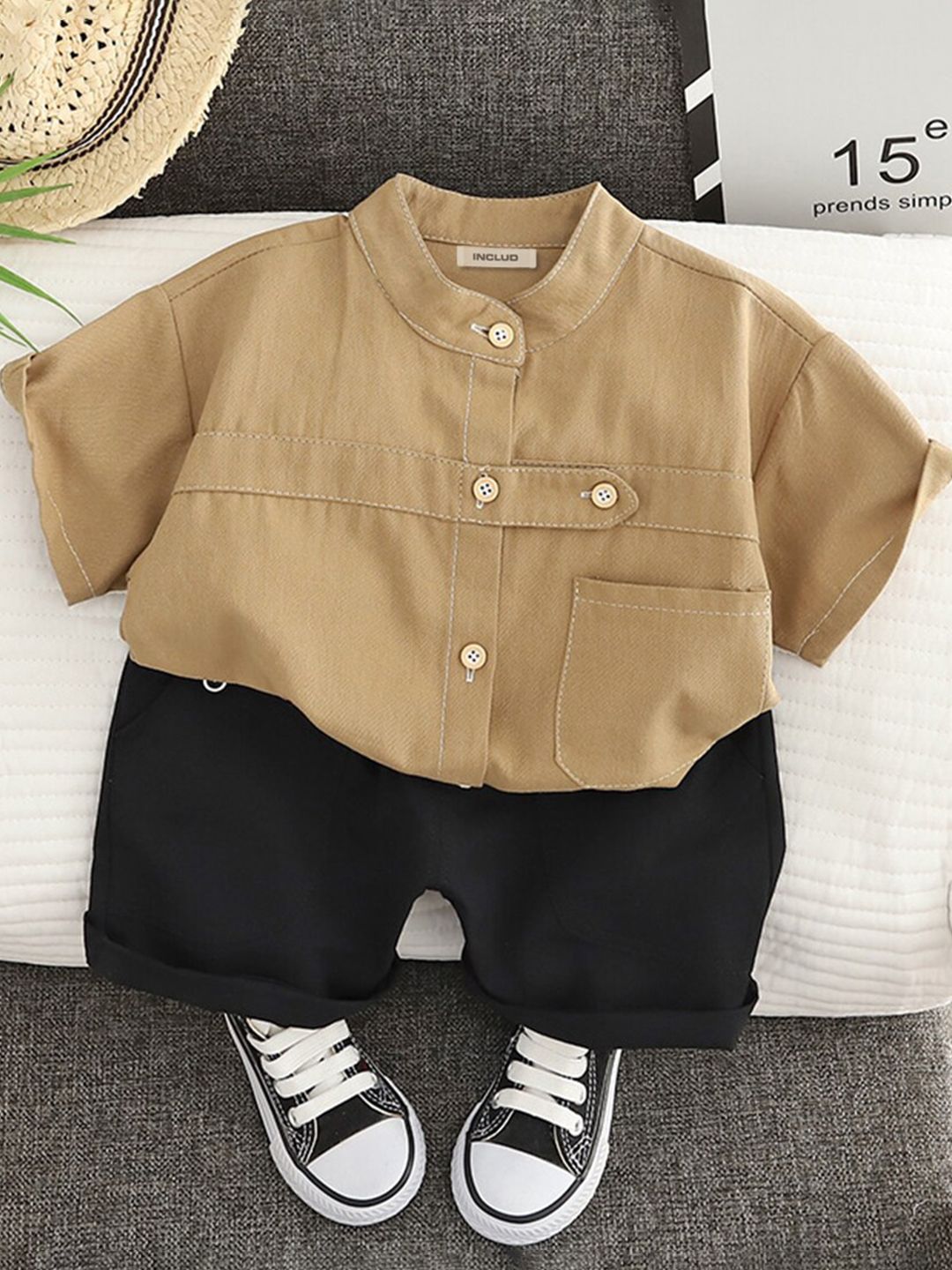 INCLUD Boys Band Collar Shirt with Shorts-picture-38