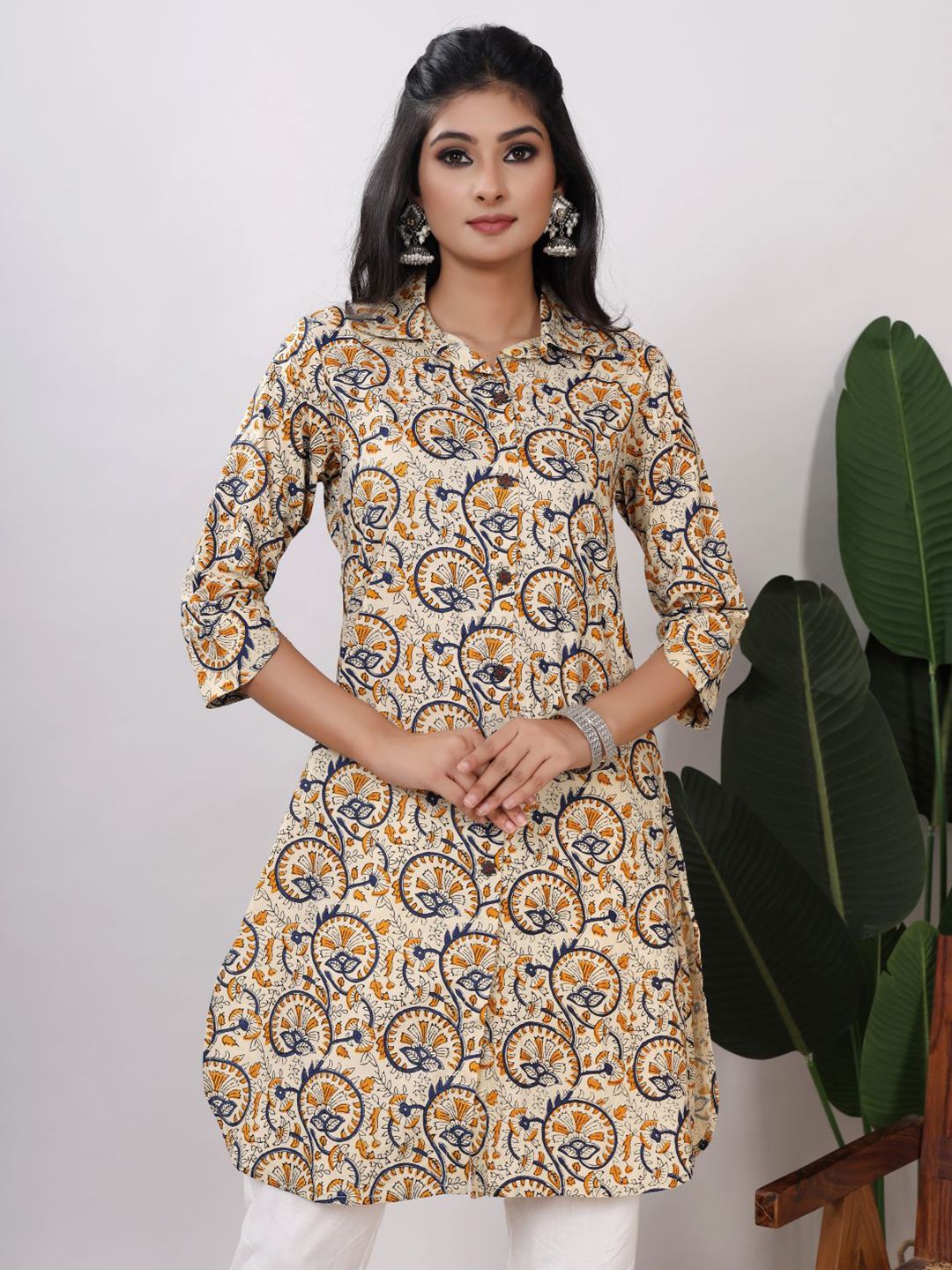 VASVI Shirt Collar Floral Printed Cotton Kurta-image-22